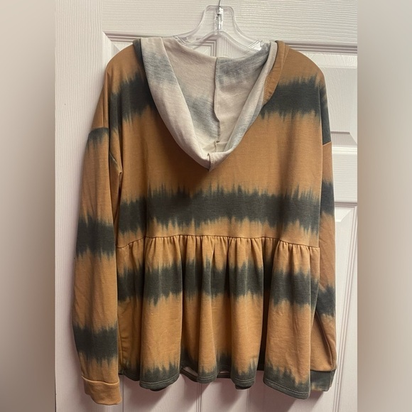 NWT Entro Boutique Brand Camel Tie Dye Hooded Tunic Sweatshirt Size Large - Picture 7 of 7